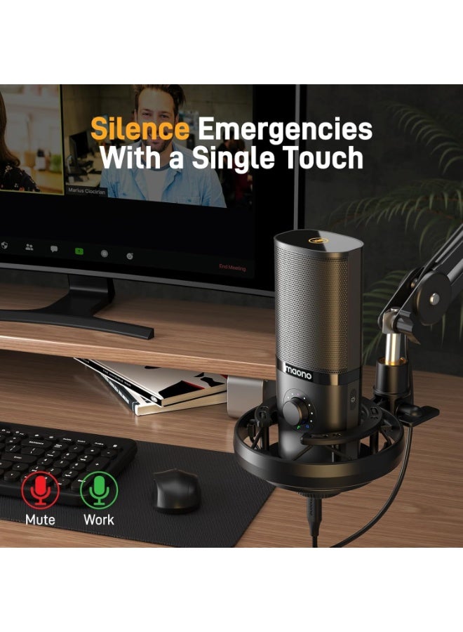 ماونو ميكروفون PM450 المكثف USB - ميكروفون استوديو مزود بحامل مضاد للاهتزاز، وذراع قابل للتعديل، وبرنامج، وزر كتم الصوت، ومقبض تحكم في مستوى الصوت، ومفتاح تحكم في مستوى الصوت، مناسب للبث المباشر، والتسجيل، والغناء، وإنتاج البودكاست، وإنشاء المحتوى، والكتب الصوتية. - Image 3